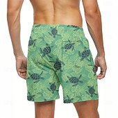 お買い得  オーシャンプリント-男性用 ウミガメ 裏地付きショートパンツ 2 in 1 スイムショーツ スイムトランク ミディアムウエスト ハワイアン カジュアル バケーション ビーチウェア サイドポケット コンプレッションライナー付き 伸縮性のあるドローストリングウエスト デザイナー 衣類