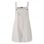 preiswerte Hose-Damen Normal Leinen-inspirierte Hosen Lässig Einfarbig Ärmellos U-Ausschnitt Knöpfe Täglich Ausgehen Normale Passform Schwarz Blau Fuchsie Sommer