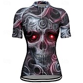 cheap Women&#039;s Jerseys-Women&#039;s Cycling Jersey Short Sleeve Bike Tee Tshirt Jersey with 3 Rear Pockets Mountain Bike MTB Breathable Quick Dry Anatomic Design Wicking Wine Red Black Red Skull Sports Clothing Apparel