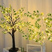 economico Luci decorative-1 pz 60 cm con luce albero a led a foglia verde, luce bianca calda, decorazione per cortile interno ed esterno primaverile ed estivo, alimentatore per batteria AAA, alimentatore USB a doppio uso