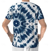 preiswerte Geometrisch-Herren Tie Dye Print T Shirt Henley Shirt Kurzarm Designer Retro Vintage Strasse Casual Täglich Sommer Frühling Blau Henley Henley T-Shirt