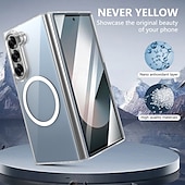 cheap Samsung Cases-Phone Case For Samsung Galaxy Z Fold 3 Back Cover Magnetic Support Wireless Charging Shockproof Retro PC