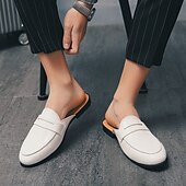 billiga Tillfällig-klassiska vita mule loafers i konstläder för män - snygga slip-on skor för affärscasual och formella evenemang