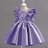 preiswerte Partykleider-Kleinkind Mädchen Partykleid Blumen Ärmellos Hochzeit Party Gerafft Reißverschluss Knotenbinde Niedlich Prinzessin Polyester Knielang Partykleid Sommer Frühling Herbst 4-7 Jahre Weiß Champagner