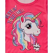 baratos Desenho animado 3D da menina-Para Meninas 3D Unicórnio Conjuntos de pijama Conjuntos de pijama com camiseta e calça Manga Curta Impressão 3D Verão Primavera Ativo Básico Infantil 4 anos + Gola Redonda Casa Diário Normal