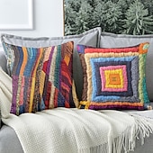 baratos Estilo Vintage-Capa de Almofada Decorativa de Patchwork Geométrico 1PC Capa de Almofada Quadrada Macia para Sofá Capa de Almofada para Quarto Sala de Estar
