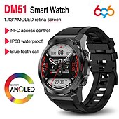お買い得  スマートウォッチ-696 DM51 スマートウォッチ 1.43 インチ スマート·ウォッチ ブルートゥース ECG + PPG 歩数計 着信通知 と互換性があります Android iOS 女性 男性 ハンドフリーコール メッセージ受信通知 IP 67 51mmウォッチケース