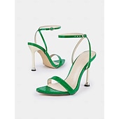 ieftine balul de absolvire-sandale stiletto cu bretele din piele lăcuită verde – tocuri înalte elegante pentru evenimente și nunți elegante