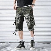 baratos Clássico-Homens Capri Cargo Shorts Calças Capri Shorts camuflados Cintura elástica Bolso multi Bolso com aba camuflagem Conforto Vestível Comprimento da panturrilha Ao ar livre Esporte Diário Moda Casual Azul