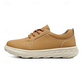 abordables Baskets-Baskets décontractées en cuir beige pour homme avec design à lacets - parfaites pour le confort au quotidien et les activités de loisirs