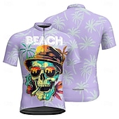 abordables Maillots pour hommes-Homme Maillot Velo Cyclisme Manche Courte Cyclisme Tee-shirt Maillot avec 3 poches arrière VTT Vélo tout terrain Respirable Séchage rapide Conception anatomique Mèche Violet Vert Crânes Des sports