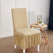baratos Capa para Cadeira de Jantar-capas para cadeiras de jantar, capa elástica para cadeira removível e lavável capa para cadeira sala de jantar cor sólida xadrez pequeno com saia capas para cadeiras de banquete poliéster