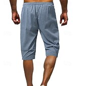 economico Classico-Per uomo Shorts Shorts di Lino Pantaloncini Estivi Shorts da Spiaggia Tasca Coulisse Elastico in vita Semplice Comodità Traspirante Lunghezza al polpaccio Vacanza Ferie Spiaggia Hawaiano Boho Nero