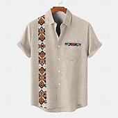 cheap Classic-Men&#039;s Shirt Linen Shirt Summer Shirt Beach Shirt Plaid Vacation Holiday Black Green Khaki Gray Short Sleeve Collar Summer Clothing Apparel