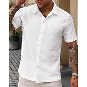economico camicia da uomo con bottoni-Per uomo Camicia Camicia Estiva Camicia casual Camicia da Spiaggia Camicia con Bottoni Bianco Manica Corta Semplice Colletto a Camicia Vacanza Camicia hawaiana Abbigliamento Poliestere Moda Casual