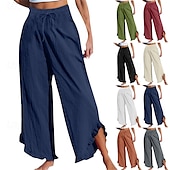 abordables Pantalones-Mujer Pantalones cortos de lino y algodón Pantalones inspirados en el lino Pantalones de lino y algodón Ropa de calle Casual Longitud total Cintura Media Plano Asimétrico Diseño de cordón elástico