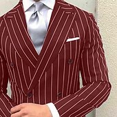 tanie Garnitury półformalna-Męskie garnitury ślubne czarne burgundowe moda biznesowa w paski rozmiar plus dwa kawałki podwójnie zapinane na sześć guzików