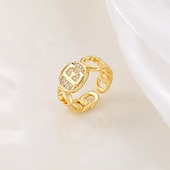 voordelige Geschenken-gepersonaliseerde letterring, cadeau voor moeder, 18k vergulde koperen ring, glad hartontwerp, verstelbare open band met zirkoon, stijlvolle en veelzijdige sieraden voor vrouwen