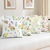 cheap Holiday Cushion Cover-Easter Rabbit Eggs Decorative Toss Pillows Cover 1PC Soft Square Couch Cushion Case Pillowcase for Bedroom Livingroom Sofa Chair