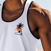 cheap Tank Tops-Men&#039;s Tank Top Vest Top Sleeveless Shirt Muscle Shirt Sleeveless Crew Neck Summer Coconut Tree Sports Fashion Comfortable Print Casual Beach Black White Green Top Tee for Men