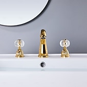 abordables Robinets LED-Robinet lavabo - Séparé Plaqué Diffusion large Deux poignées trois trousBath Taps