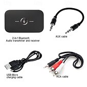levne Bluetooth pomůcky-b6 bluetooth 5.0 vysílač přijímač 2v1 adaptér, bezdrátový audio adaptér aux 3,5mm jack rca stereo hudba do auta sluchátka reproduktor tv pc