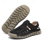 abordables sandalias de exterior-Sandalias beige sin cordones para hombre con diseño perforado y suela acolchada para paseos casuales y ropa de playa.