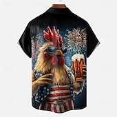 billige Dyremønster-Herre Amerikansk amerikansk flagg Dama Morsom Skjorte Uformell skjorte Skjorte med knapper Kortermet Fashion Casual utendørs Feriereise Gateklær Sommer Vår Aftæpning 3D-utskrift krage skjorter Svart