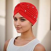 economico Copricapi da cerimonia-Copricapo Misto Poliestere / Cotone Cappello floscio turbanti Casuale Chiesa Con Perline Colore puro Copricapo Copricapo