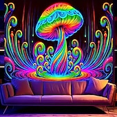 رخيصةأون Tapestries Blacklight-صورة جدارية تتألق تحت ضوء الأسود تتلألأ في الظلام حفلة متفاعلة مع الأشعة فوق البنفسجية مشهد ضبابي فطريات طبيعية صورة جدارية معلقة لغرفة المعيشة غرفة النوم