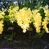 tanie Światła ścieżki i latarnie-2 szt. lamp solarnych LED na zewnątrz, lampa ogrodowa, kwiat wisteria, oświetlenie patio, wodoodporne oświetlenie LED na ścieżkę, trawnik, ogród, dziedziniec, chodnik, dekoracja świąteczna
