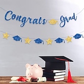 economico Decorazione di Laurea-sfondo per festa di laurea, striscioni e festoni con la scritta &quot;congratulazioni laurea&quot;, decorazioni per cerimonia di laurea, gagliardetti e striscioni appesi per festa