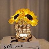 economico Forniture per feste-lampada a forma di fiore di girasoli lampada da tavolo ricaricabile senza fili touch 3 colori dimmerabile infinitamente piccola luce notturna alimentata a batteria festival ristorante camera da letto