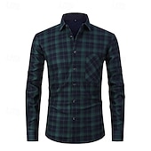 cheap Men&#039;s Button Up Shirts-Men&#039;s Shirt Casual Shirt Beach Shirt Fleece Shirt Button Up Shirt Red Royal Blue Blue Orange Green Long Sleeve Plaid Lapel Vacation Hawaiian Pocket Clothing Apparel Polyester Fashion Casual
