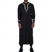 cheap Men's Robes-Men's Loungewear Nightgown Nightshirt Graphic Prints Stylish Comfort Kimono Robes Home Daily Polyester Breathable Crew Neck Long Sleeve Spring Black