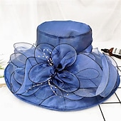 levne party klobouky-Klobouky organza sluneční klobouk svatební prázdninová čajová party dostihy koktejlové elegantní vintage sluneční ochrana s květinovou čelenkou