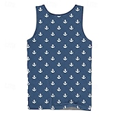 billiga 3d-linnen för herrar-Herr Skepp Roder T-shirt Linne Ärmlös T-shirt 3D-tryck Rund hals Skjorta Semester Ledigt Hawaiisk Helgdag Blå Sommar Vår Kläder S M L XL XXL XXXL