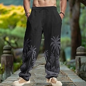 baratos Retrô-Homens Calças de linho Calças Calça verão Calças largas Com Cordão Cintura elástica Perna reta Coqueiro Conforto Respirável Comprimento total Ioga Diário Corrida Moda Retro Vintage Preto Branco