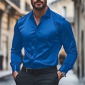 economico Camicie in raso da uomo-Per uomo Camicia Camicia in raso Maglietta informale Camicia con bottoni Liscio Matrimonio Da mare Nero Bianco Vino Blu reale Manica lunga Bavero Primavera &amp; Autunno Abbigliamento