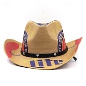 economico Cappello Fedora-Per uomo Cappello da Sole Cappello da Cowboy Cappello Fedora Trilby Bianco Kaki Corda di paglia Stile Vintage Moda 18° Secolo Quotidiano Festa a Tema Bandiera Americana Protezione solare All'aperto
