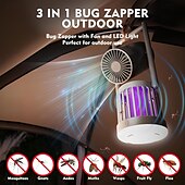 رخيصةأون علة zapper-مصباح كهربائي لقتل البعوض مع مروحة قابلة لإعادة الشحن ومصائد ذباب كهربائية للمنزل والتخييم والفناء الخلفي والحديقة مع وظيفة المروحة