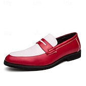 abordables Chaussures sans lacets &amp; mocassins-mocassins en similicuir rouge et blanc pour hommes - chaussures habillées bicolores élégantes pour les affaires et les événements spéciaux