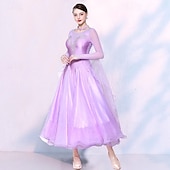 voordelige Ballroom danskleding-Ballroomdansen Kleding Gesplitst Kristallen / Bergkristallen Tule Dames Prestatie Feest Lange mouw Netstof Spandex Imitatiezijde