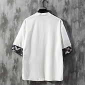 baratos Camiseta Henley Casual-Homens Camiseta Botão Camiseta Camisetas T-shirt Sem Manga Colarinho Clerical Verão Primavera Pássaro Designer Básico Temática Asiática Bordado Férias Rua Para Noite Preto Branco Cinzento Top Tee