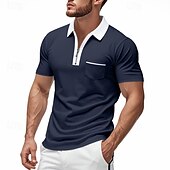 voordelige Klassieke polo voor heren-Voor heren Polo met kwartrits Golfshirt Dagelijks Feestdagen Kwart ritssluiting Korte mouw Modieus Basic Kleurenblok Lapwerk Zomer Lente Normale pasvorm Licht Blauw Zwart Wit Wijn Marineblauw Oranje