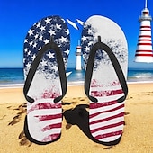 tanie Graficzne buty do druku-męskie klapki z amerykańską flagą – patriotyczne sandały w gwiazdy i paski na lato, na Dzień Niepodległości i na plażę