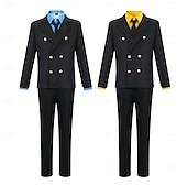 tanie Kostiumy anime-Ocean Adventurer Sanji Pirat Słomkowy Kapelusz Anime Kostium Cosplay Stroje Garnitury cosplay Halloween Karnawał Bal maskowy Płaszcz Koszula Spodnie Na Męskie Dla nastolatków Dla dorosłych