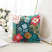 baratos estilo floral e plantas-Capa de Almofadas Decorativas de Flores 1PC Capa de Almofada Quadrada Macia para Sofá Capa de Almofada para Quarto Sala de Estar Cadeira