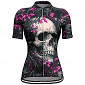 cheap Women&#039;s Jerseys-Women&#039;s Cycling Jersey Short Sleeve Bike Tee Tshirt Jersey with 3 Rear Pockets Mountain Bike MTB Breathable Quick Dry Anatomic Design Wicking Wine Red Black Red Skull Sports Clothing Apparel