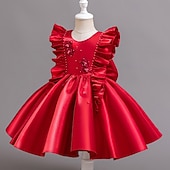preiswerte Partykleider-Kleinkind Mädchen Partykleid Blumen Ärmellos Hochzeit Party Gerafft Reißverschluss Knotenbinde Niedlich Prinzessin Polyester Knielang Partykleid Sommer Frühling Herbst 4-7 Jahre Weiß Champagner